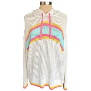 Torrid Open Weave White Striped Hooded Sweater Size 14/16 Coastal Beachy Casual